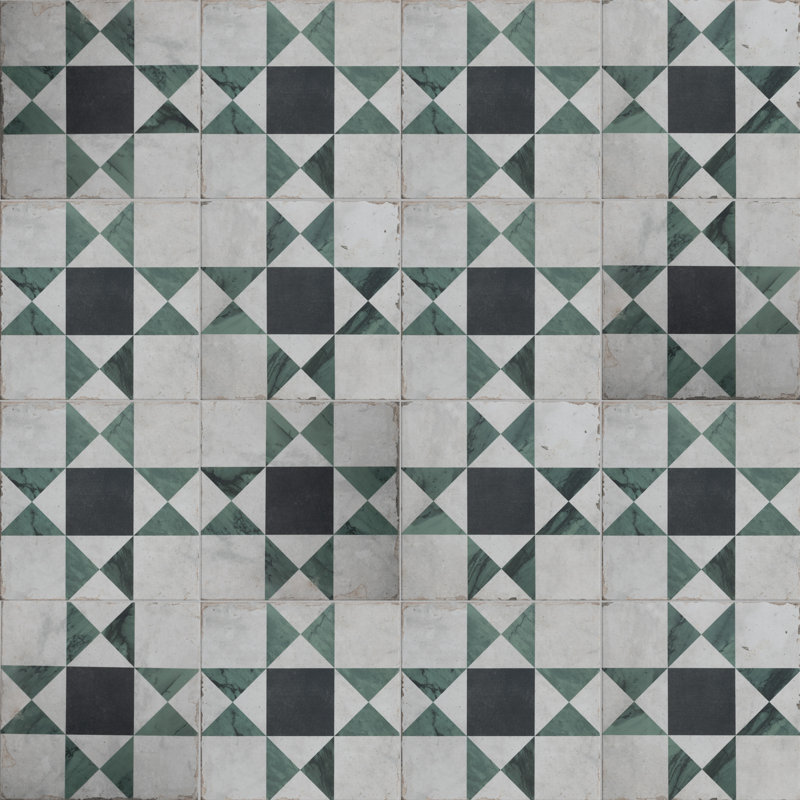 Renaissance Deco 8" x 8" Porcelain Wall & Floor Tile, Green/Gray