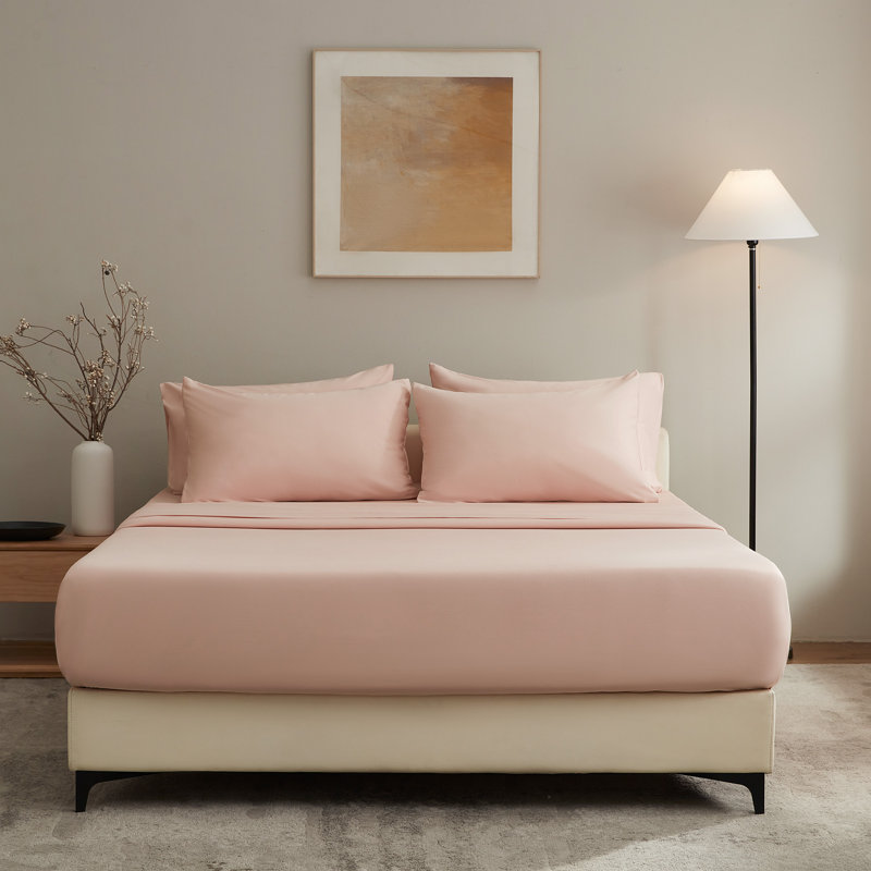 Ensemble de draps 100% coton jersey, Double, Rosé