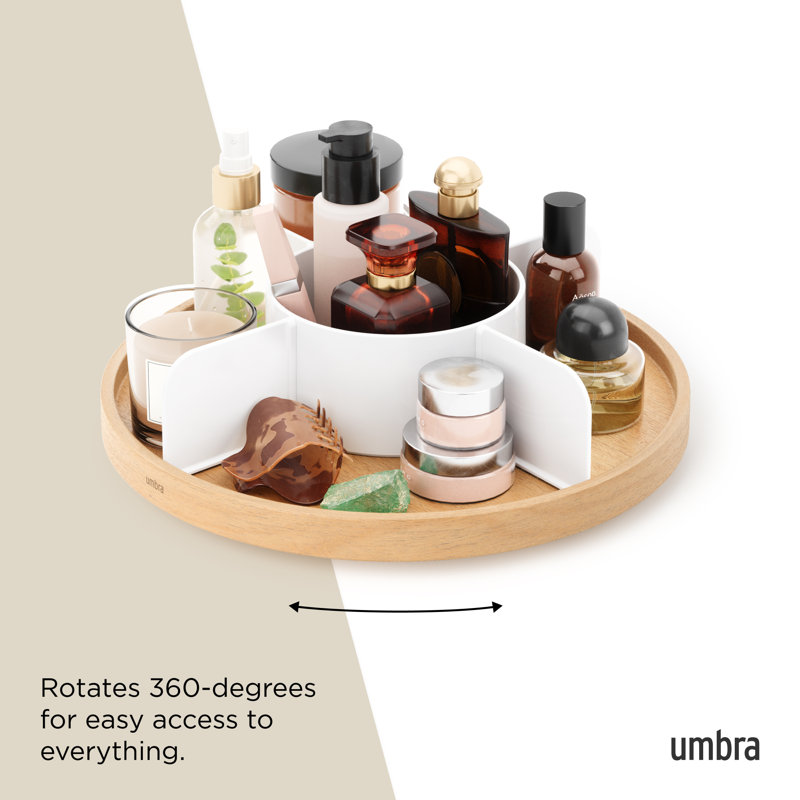 White and Natural Recycled Plastic and Wood Lazy Susan Organizer