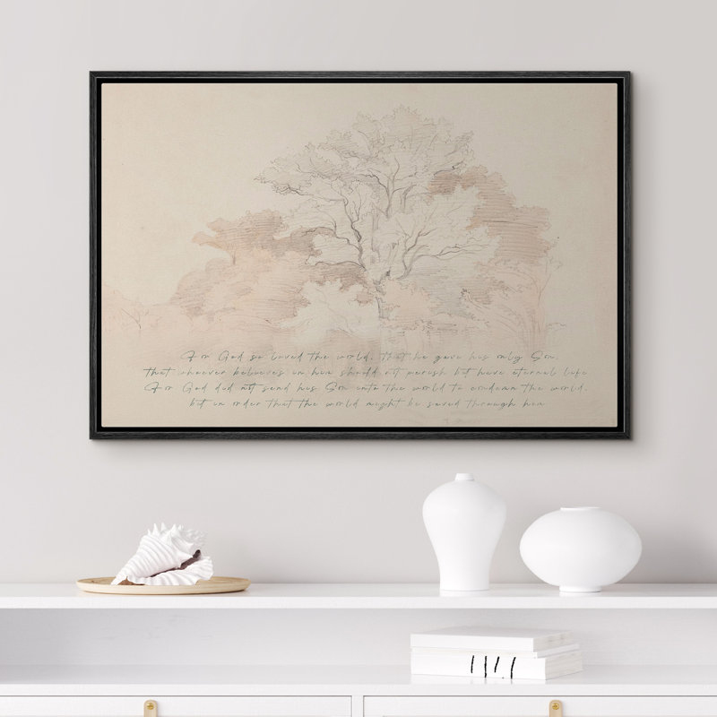Écriture scripturale, arbre, paysage, art pastoral, dessin sur toile encadrée, H 24 po x l 36 po, Noir