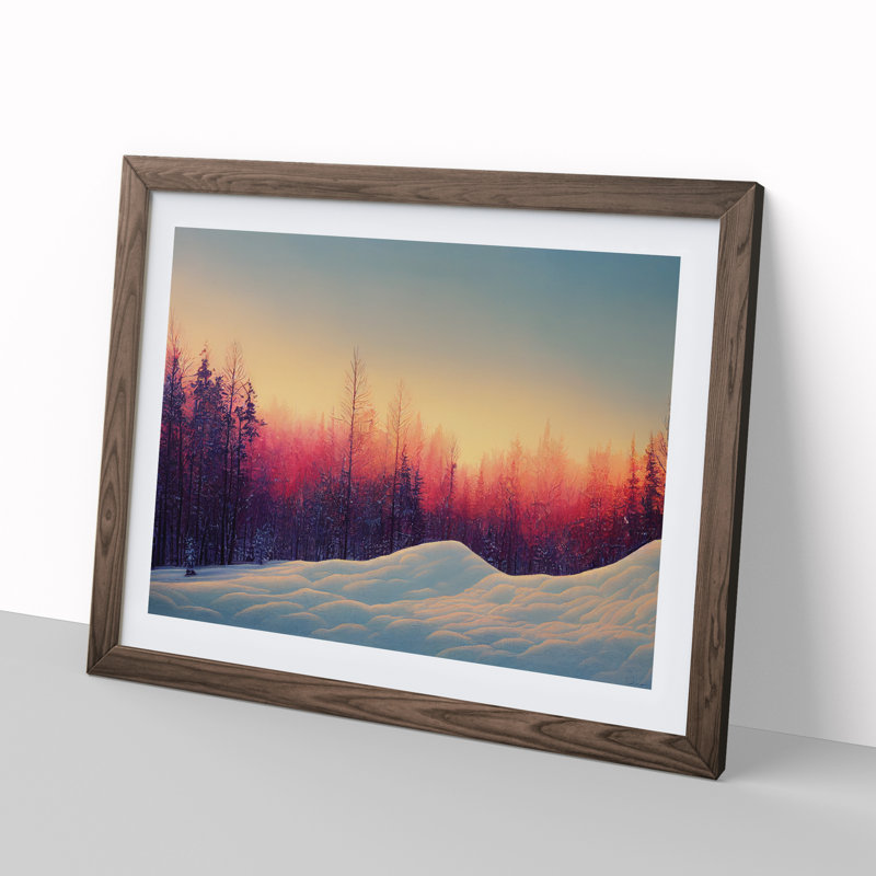 XH1022-10213X Winter Forest Sunrise Art - Single Picture Frame Print, 25cm H x 34cm W x 2cm D, Walnut Framed