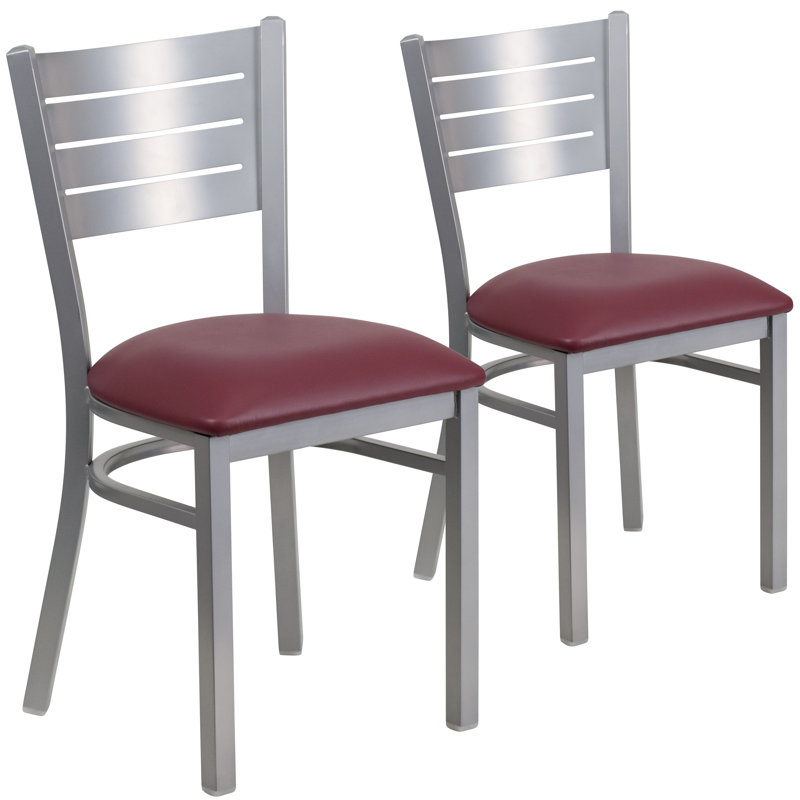 Elkton Silver Slat Back Metal Restaurant Chair, Burgundy