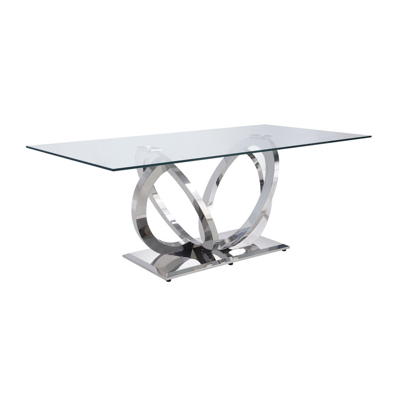 Merveilleuse table en verre transparent en miroir argenté lustré avec noblesse