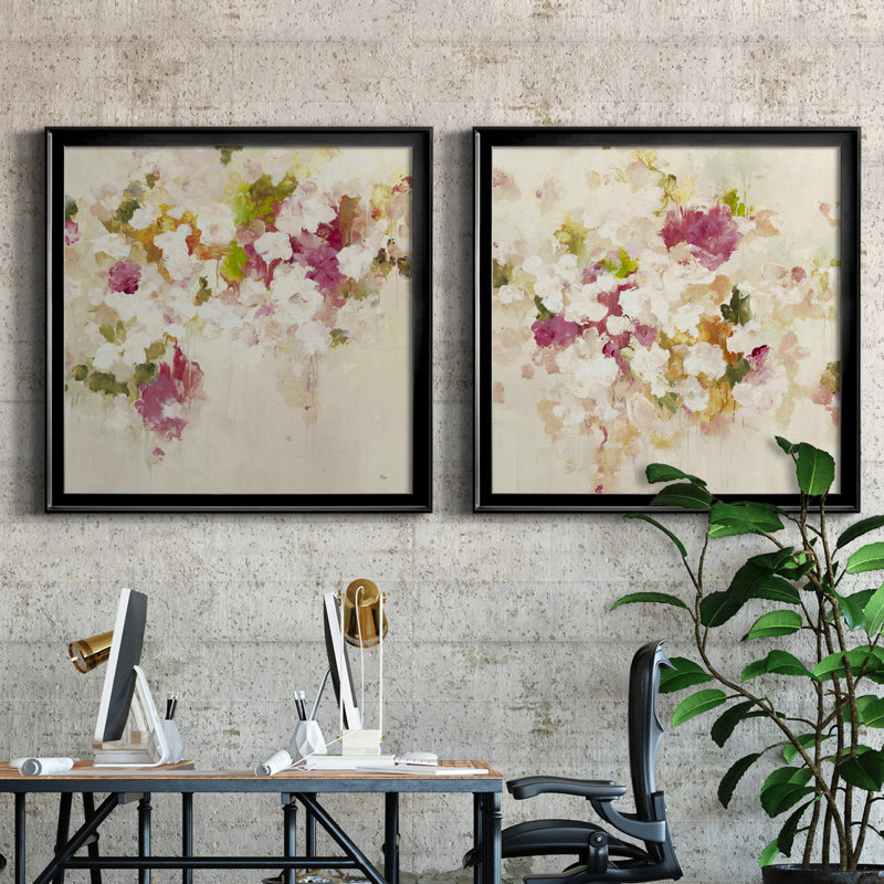 Floral Muse III - ensemble de 2 reproductions d'art sur toile, H 26,5 po x l 53 po x P 1,5 po, Cadre noir, Pas de tapis