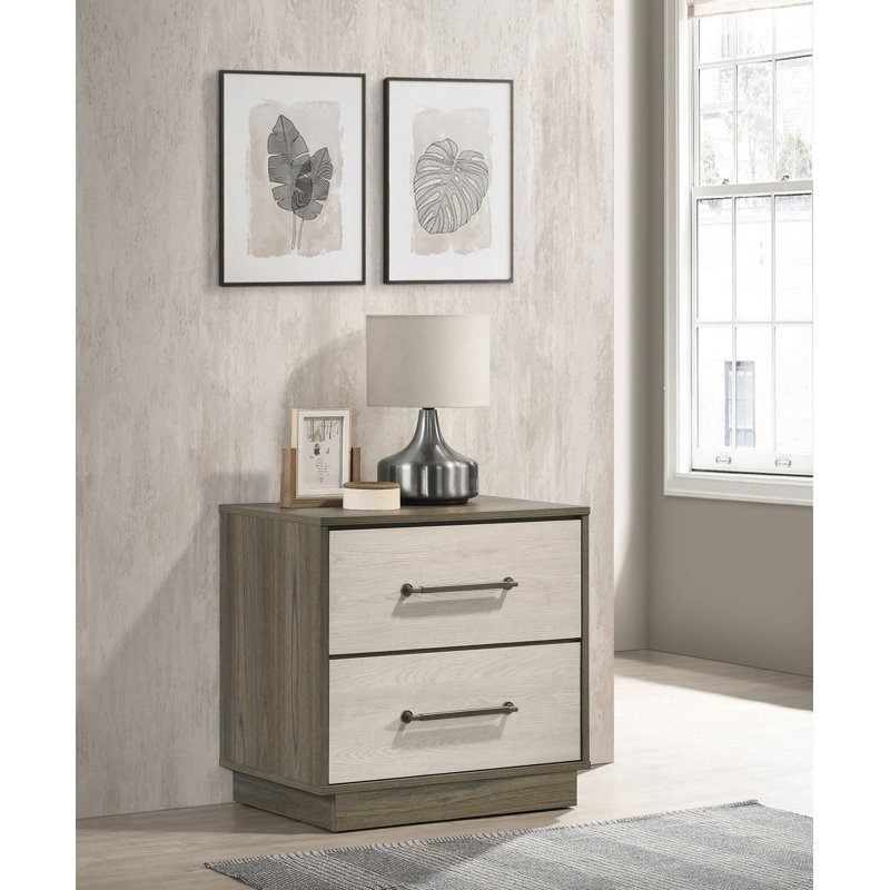 Table de chevet 2 tiroirs Apolacon Elegant - Design compact et moderne Table de chevet 2 tiroirs Parkton Chêne gris
