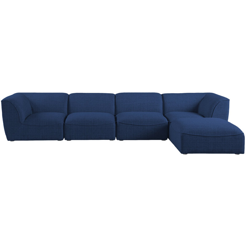 Hollowayville Upholstered L-Shaped Sectional with Ottoman Reversible, Navy Linen Textured Fabric
