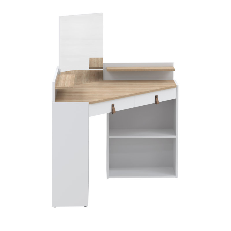 Halback Dressing Table with Mirror, White/Oak