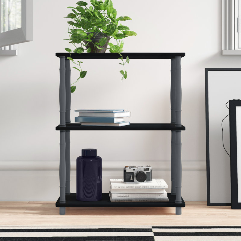 Decorius Etagere Bookcase, Black/Gray Bamboo Tube, (4 Shelves) 43.25" H x 23.6" W x 11.6" D