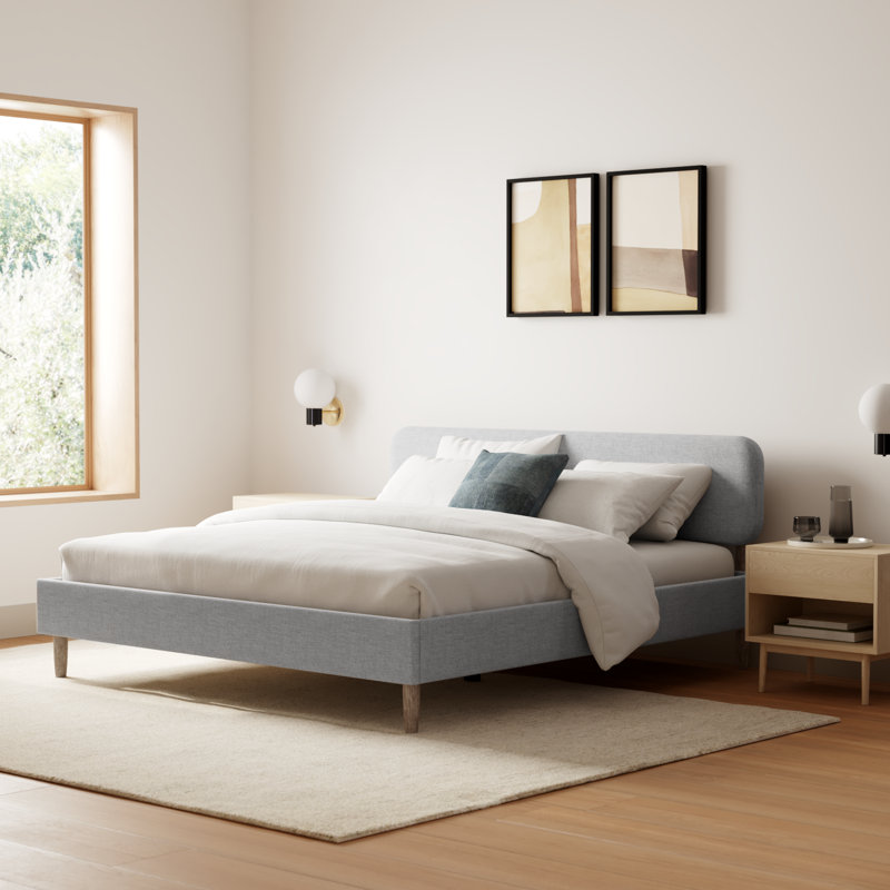 Wade Logan Compass Upholstered Platform Bed — Queen / Gray product rendering