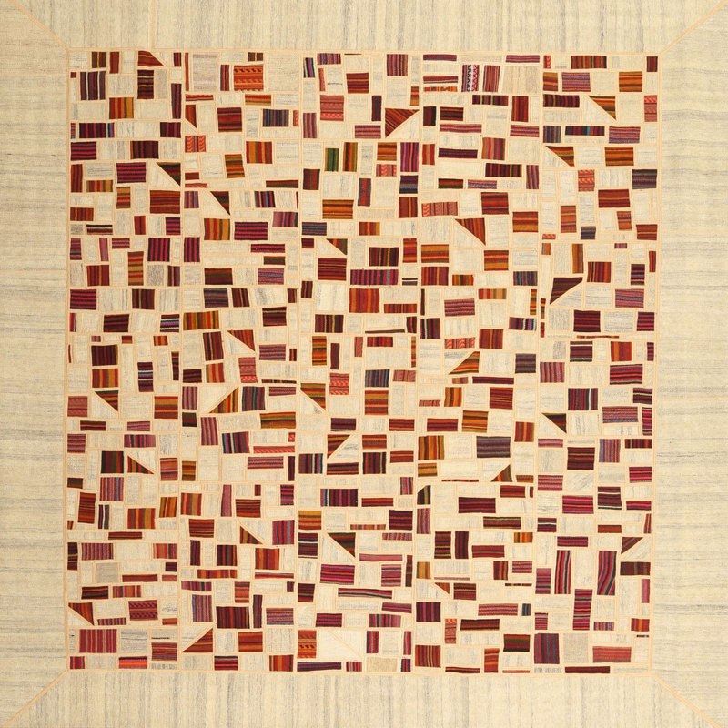 Tapis abstrait brun clair / brun, Carré 3 pi