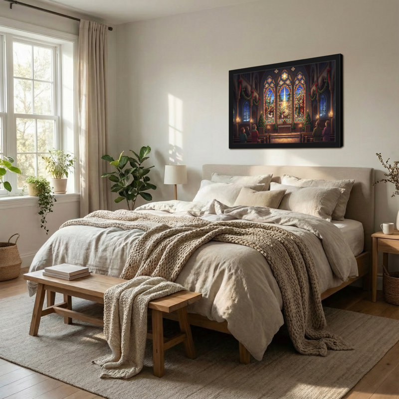 Église de Noël de Noël intérieur avec vitrail, H 24 po x l 36 po