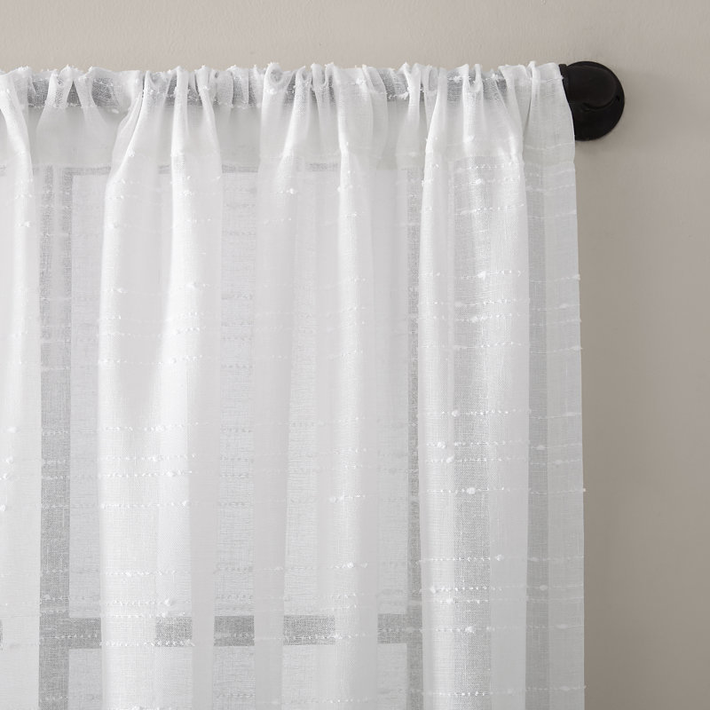 White Linen Blend Sheer Slub Striped Curtain Panel 52"x84"