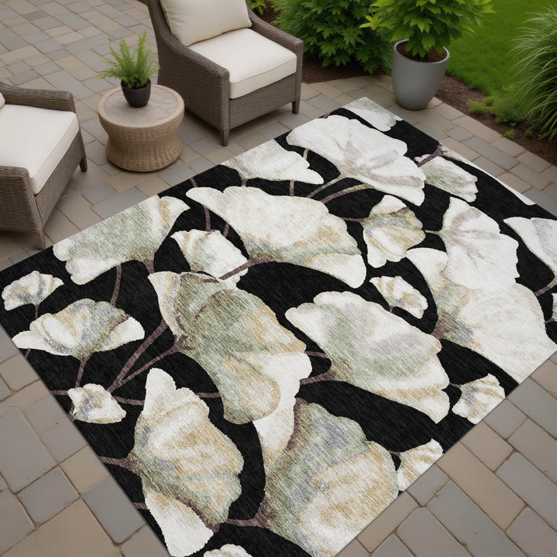 Machine Washable Indoor/Outdoor Raemoore ACN2405 Botanical Rug, Rectangle 3' x 5'