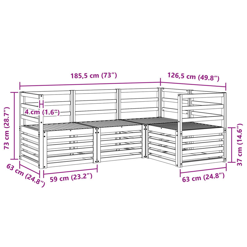 185.5cm Wide Patio Sectional Set