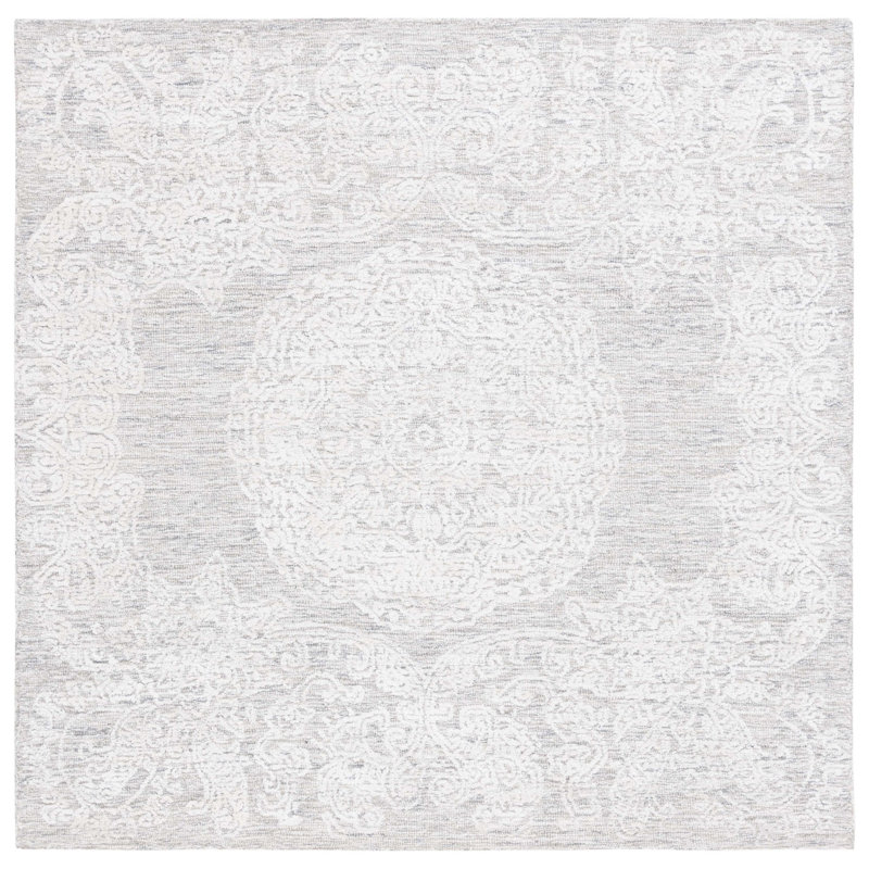 Bathulda Hand Tufted Wool/Bamboo Silk/Cotton with Cotton Backing Floral Rug in Ivory/Beige, Square 6'