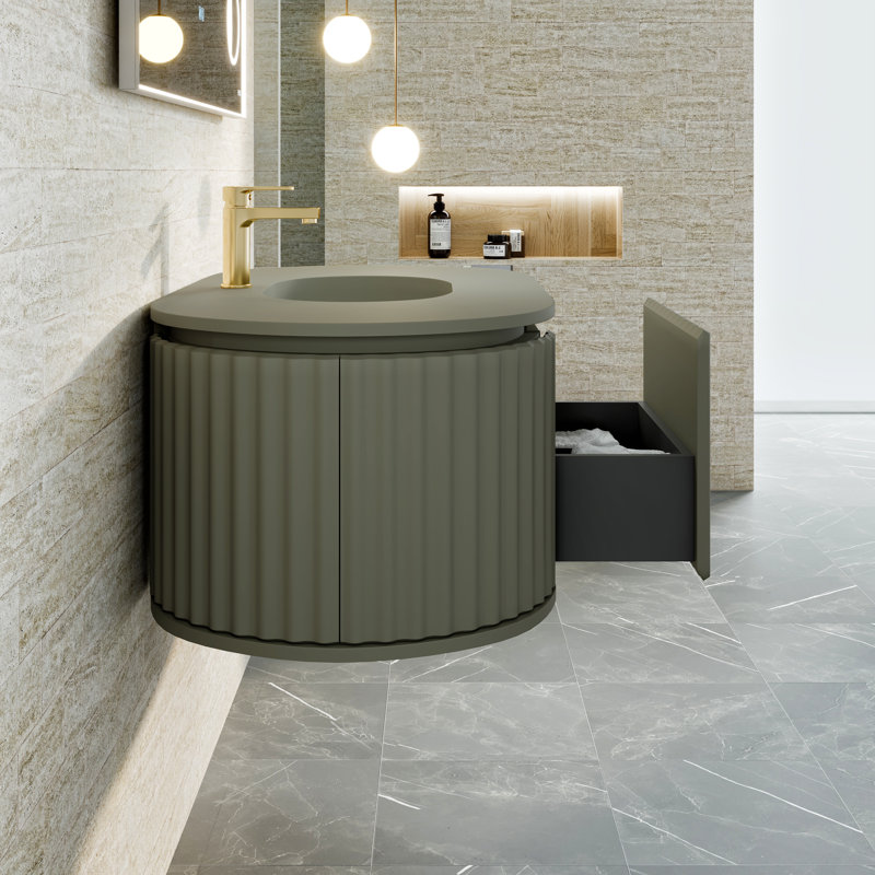 Eviva Haven 39" Green Wall-Mounted Bathroom Vanity with Solid Surface Top