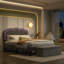 Ensemble de chambre avec lit plateforme et banc rembourré et illuminé (ensemble de 3)-1778685761