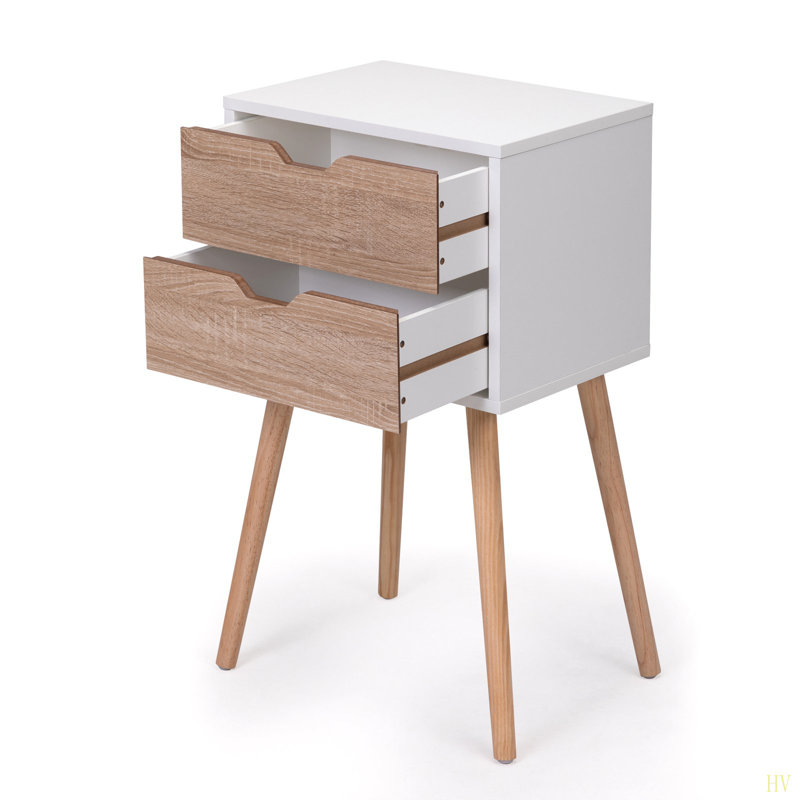 Table de chevet avec 2 tiroirs, tables de chevet avec pieds et rangement en bois massif, table de bout, table d'appoint, meubles de chevet pour chambre à coucher, salon, 2 pièces