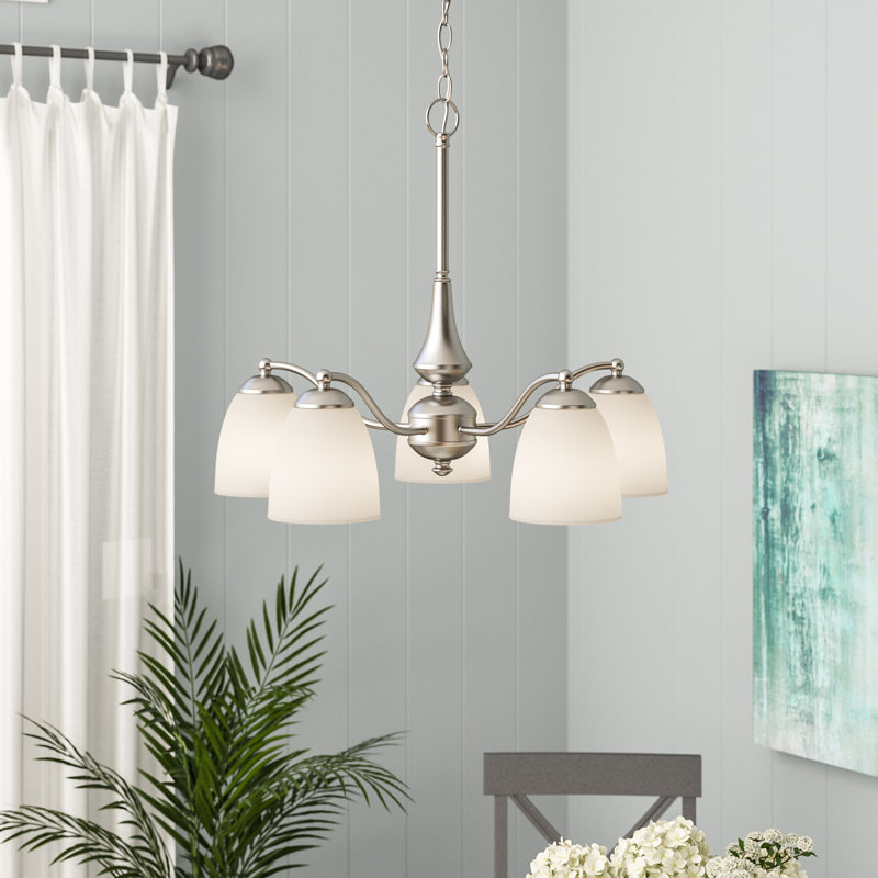 Minidoka 5 - Light Dimmable Classic / Traditional Chandelier, A19, Brushed Nickel