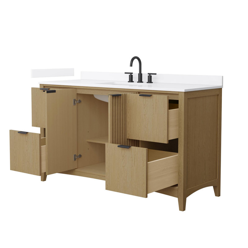 Single Vanity, Beige / Matte Black, 60", White Quartz