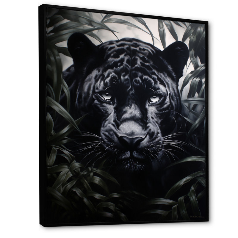 «Black White Panther», motifs contrastants sur toile, H 40 po x l 30 po x P 1,5 po, Cadre flottant noir