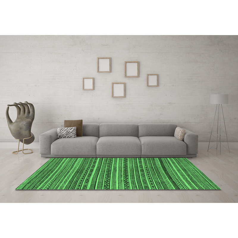 Tapis lavables à la machine à motif abstrait vert émeraude 2309, Rond 4 pi