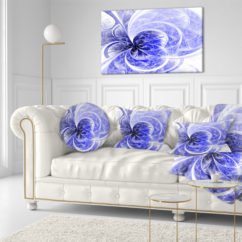 Blue Light Fractal Flower Pattern - Abstract Printed Pillow