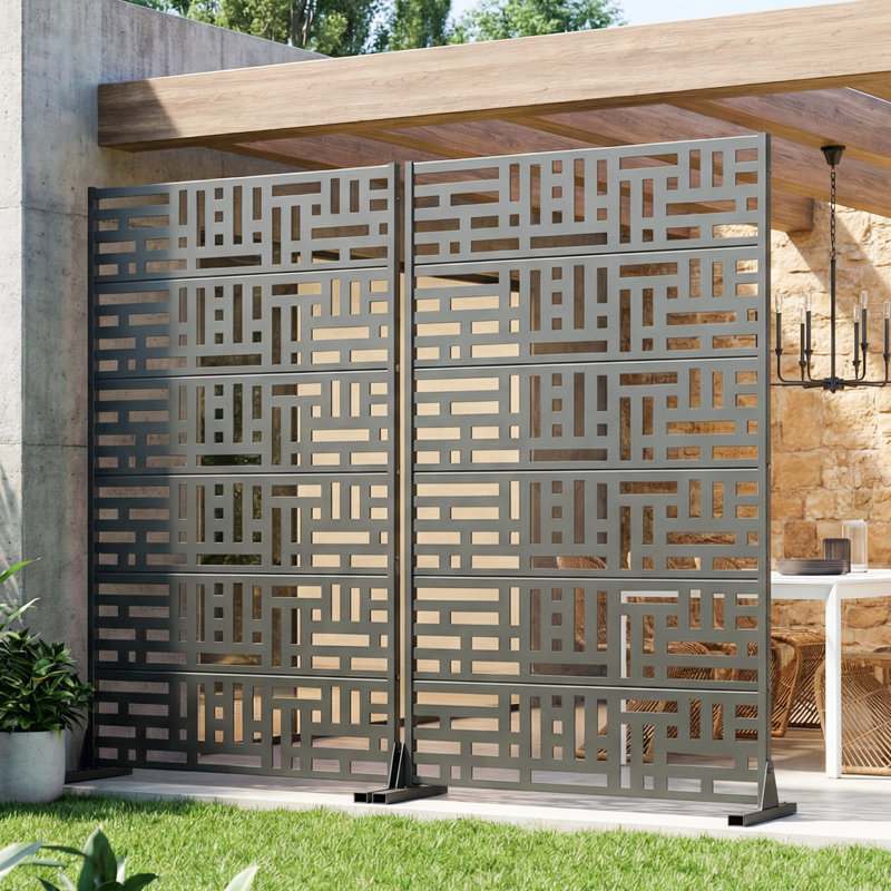Paravent d'extérieur en métal, Vert, 72" H x 47" W x 16" D