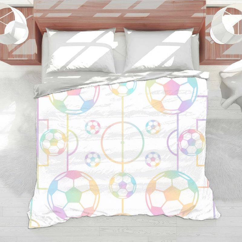 Soccer Field Pattern Comforter, Twin, Light Rainbow White