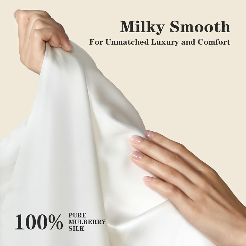 Luxurious White Silk Standard/Queen Pillowcase with Zipper Closure