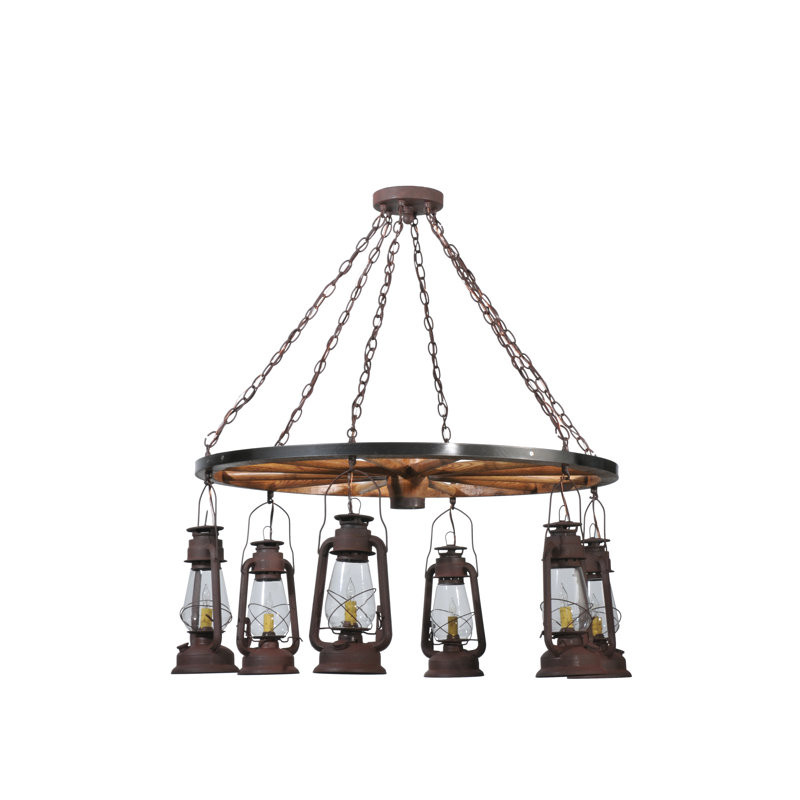 Rustic Wagon Wheel 6-Light Lantern Chandelier