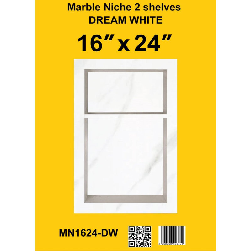 Niche de douche en marbre blanc Dream Shelv double 16 x 24 (1 pièce par boîte)