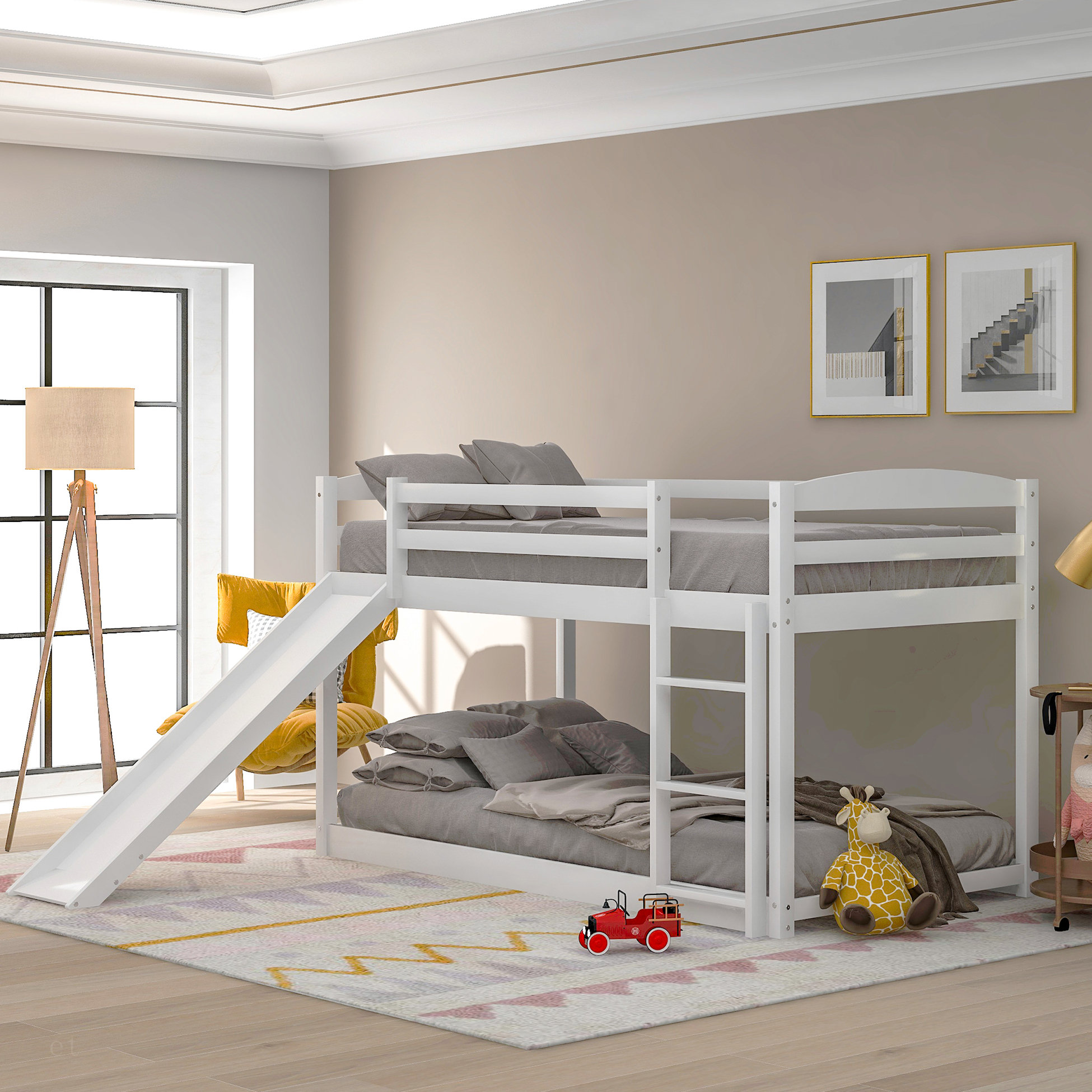 Ebern Designs Twin Over Twin Bunk Bed With Convertible Slide And Ladder ...