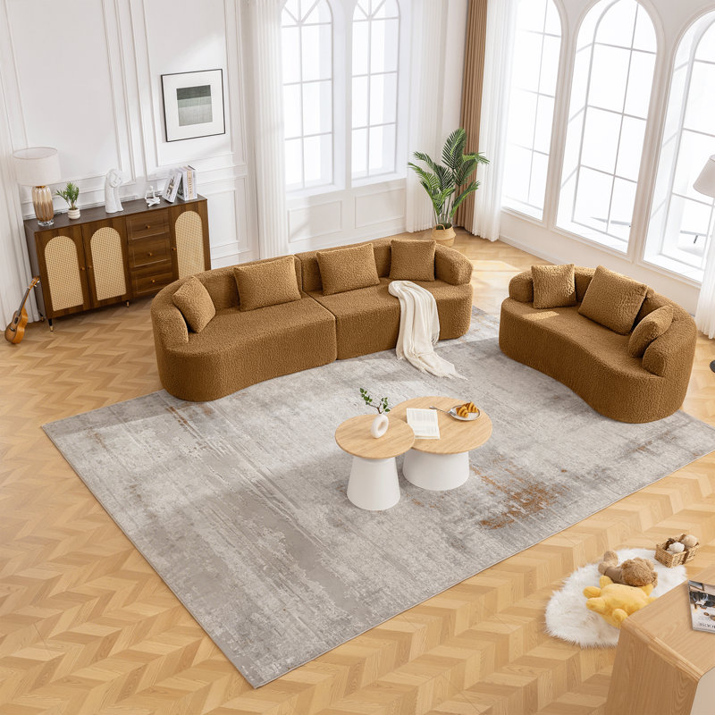 Ensemble de canapé modulaire courbé 3 pièces, Brun