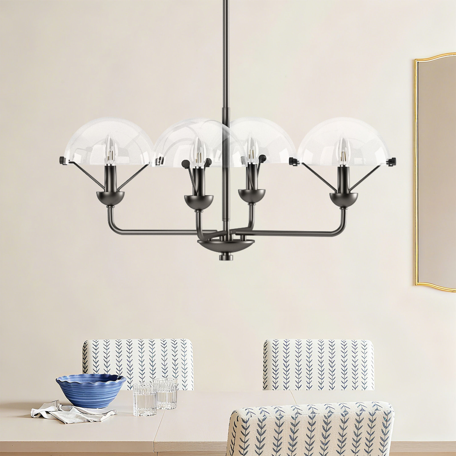 Iron 4-Light Chandelier, Gray Finish/Clear Glass Shade