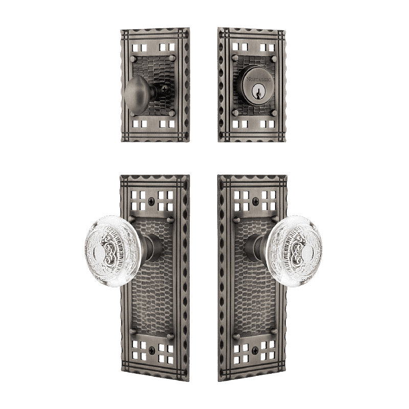 Nostalgic Warehouse Craftsman Entry Set with Crystal Egg & Dart Knob, Antique Pewter, 2.375