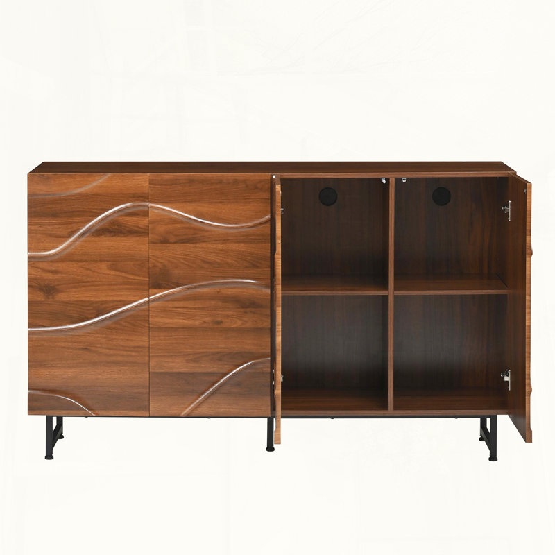 Modern Art Solid Wood Sideboard with Wave Design