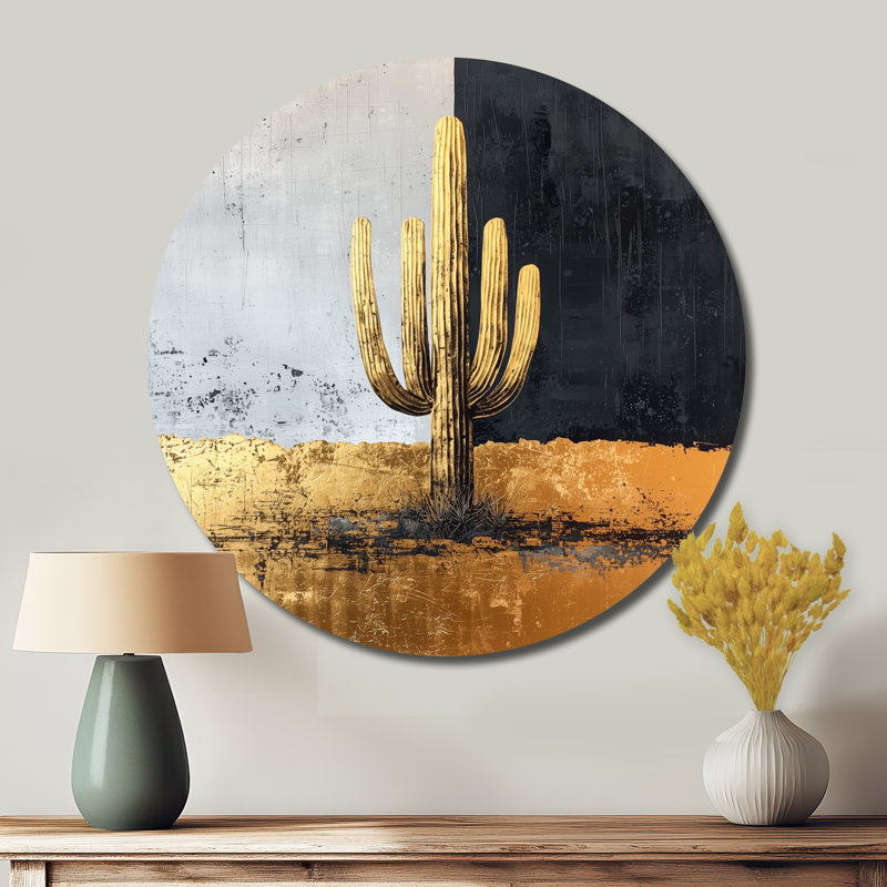 «Cactus Abstract Shapes Pure Form I», reproduction d'art traditionnelle en métal doré, H 16 po x l 16 po