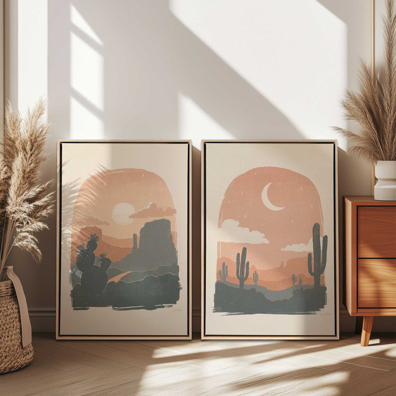 Ensemble de 2 silhouettes de cactus, Cadre flottant blanc opaque, H 19 po x l 26 po