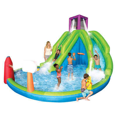 Magic Time Adventure Falls Inflatable Water Park with 2 Slides & Basketball Hoop