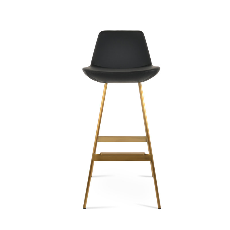 Tabouret Pera Balat, Cuir noir, Laiton, Tabouret de comptoir (siège d'une hauteur de 24 p