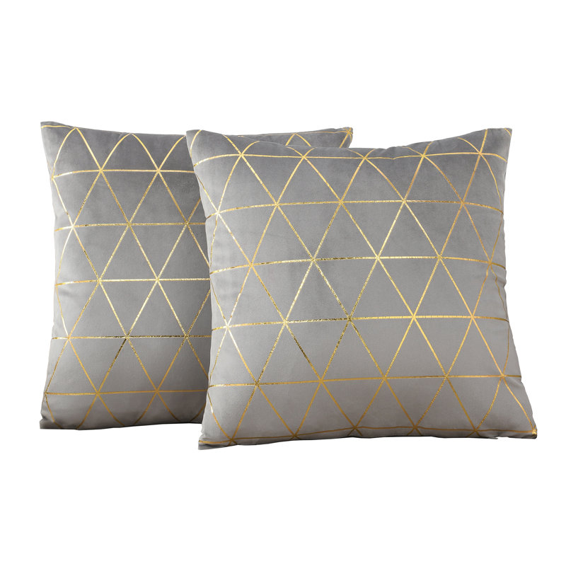 Soft Geometric Gold Printed Square Throw Pillow Cover, 18"H x 18"W, Orange Geometric