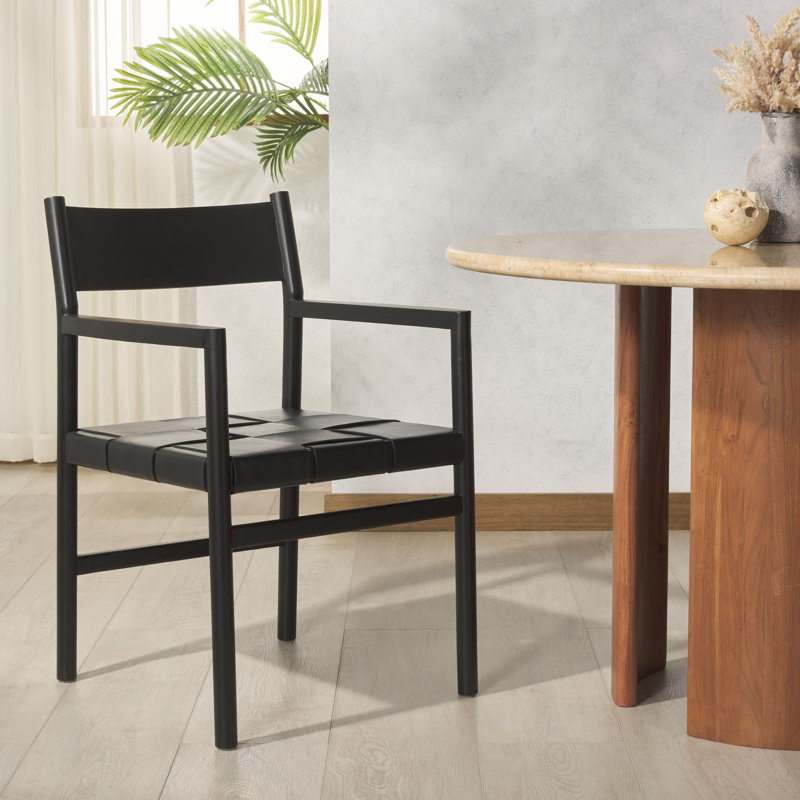 Devnie Leather Upholstered Arm Chair, Black, Black