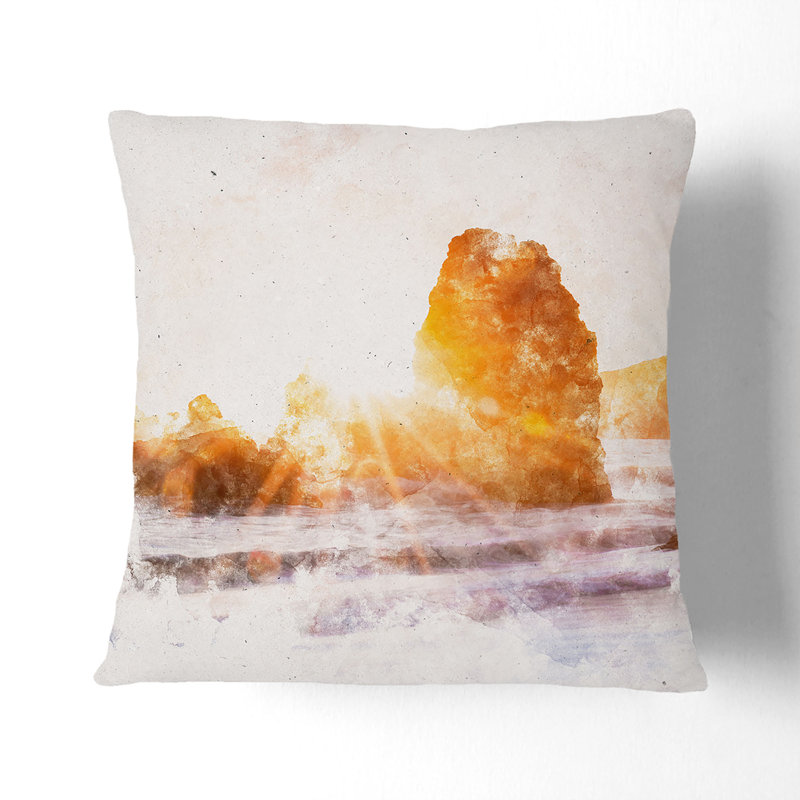 Sunlight over Rodeo Beach Watercolour Cushion with Filling, 40cm H x 40cm W x 15cm D, Black