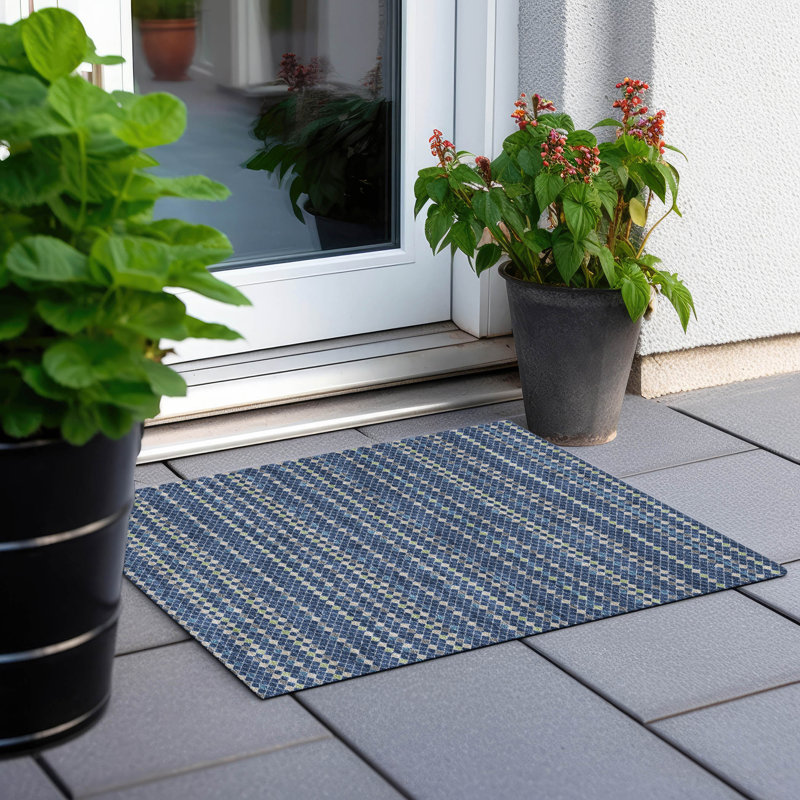 Machine Washable Indoor/Outdoor Christain ACN1414 Navy Rug, Rectangle 1'8" x 2'6"