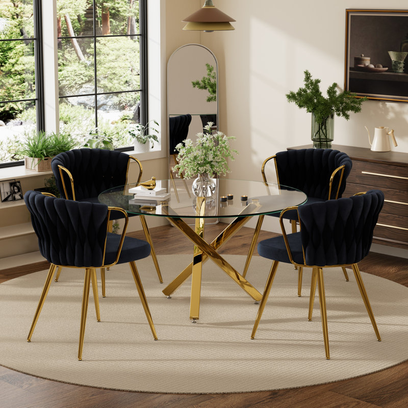 Ensemble de salle à manger 47 po, 5 pièces: table, 4 chaises, Noir, Doré