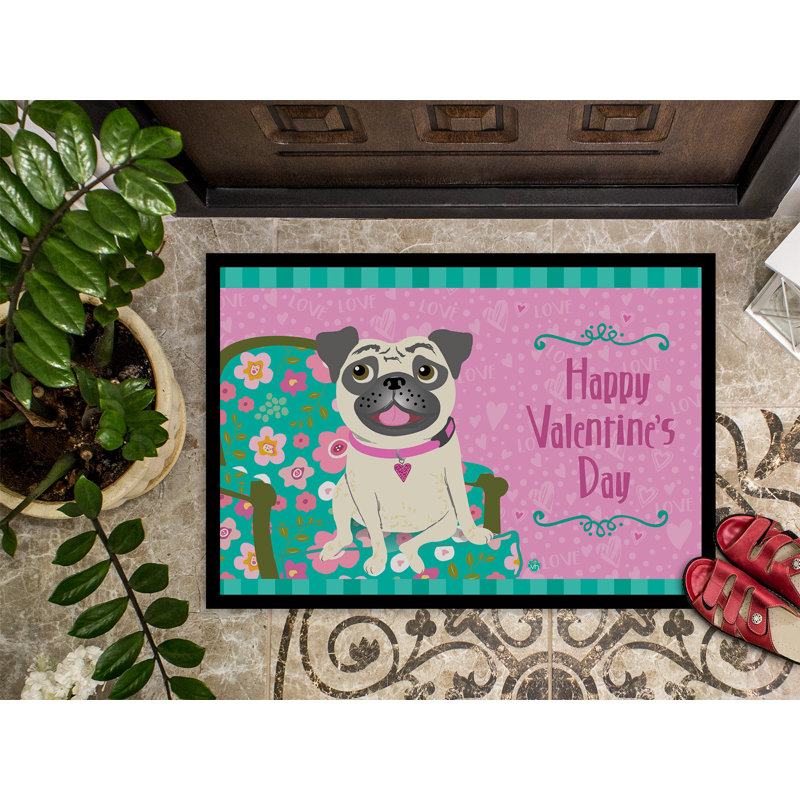 Paillasson d’extérieur antidérapant à Carlin joyeux Saint-Valentin, Rectangle 2 pi x 3 pi