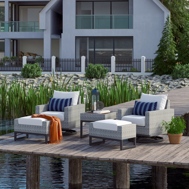 Sameko 2 - Person Patio Conversation Set with Sunbrella® Cushions, Gray, Cast Coral Sunbrella® Plainweave