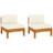 vidaXL Middle Sofa 2 Pcs, Outdoor Wooden Chairs with Cream Cushions, Solid Acacia Wood, Teak Look, Rustic Style for Garden, Lawn, Porch, 24.8x24x23.6 Inch-301971014