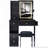29.2" Small Size Left Drawer Desktop Vanity Table with Cushioned Stool and Power Station,Sliding LED Mirror-1778294774